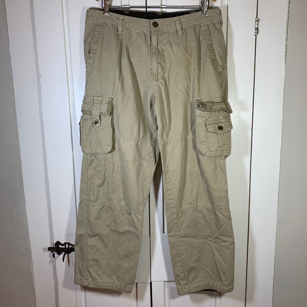 Helix Mens Straight Leg Cargo Pants Khaki Tan Cotton 38x32‎ Utility Rugged READ